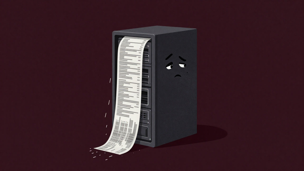 An old console bombarded by countless event logs, a server staring in bewilderment