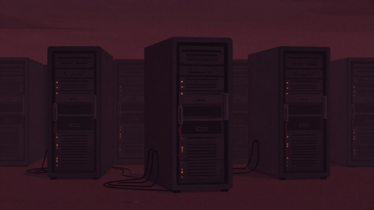 Servers standing silently in a dim data center at dusk, waiting for eventual consistency