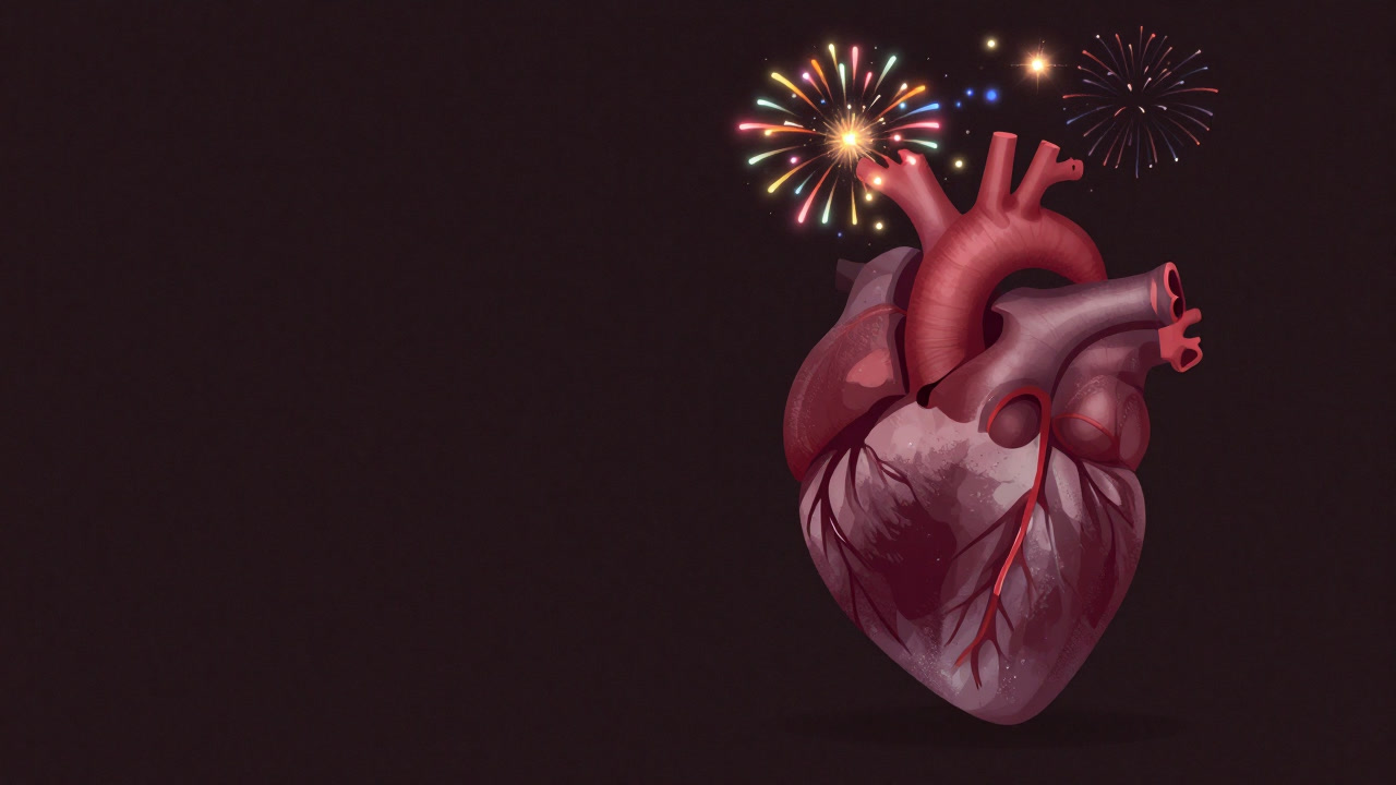 Illustration of a heartbeat bursting into light in a dark night