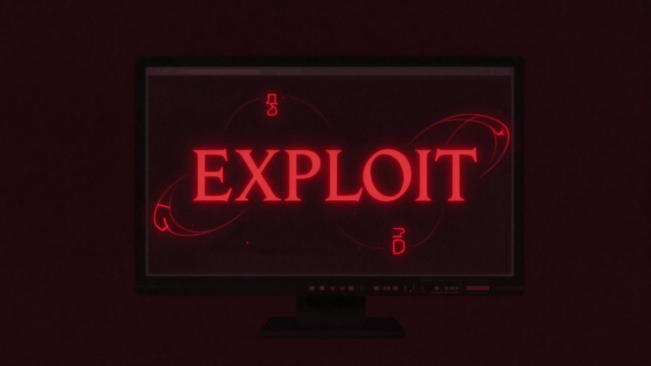 A computer screen displaying a red arcane circle with the word "EXPLOIT" glowing