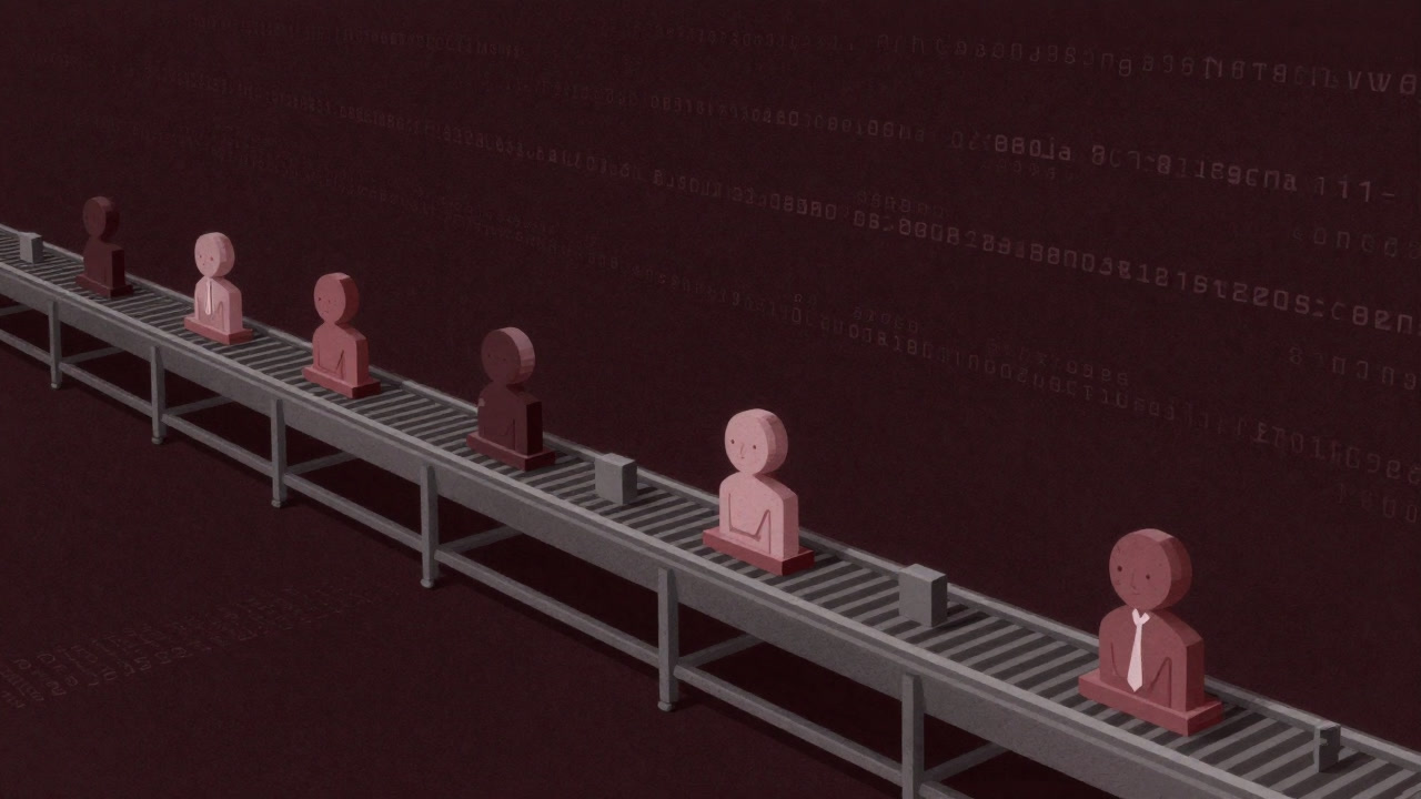 An illustration of objects flowing along a factory line