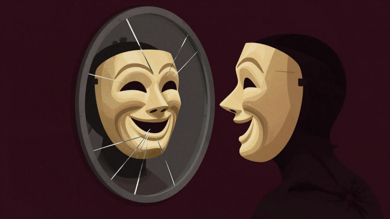 Illustration of a person wearing a mask smiling in front of a mirror