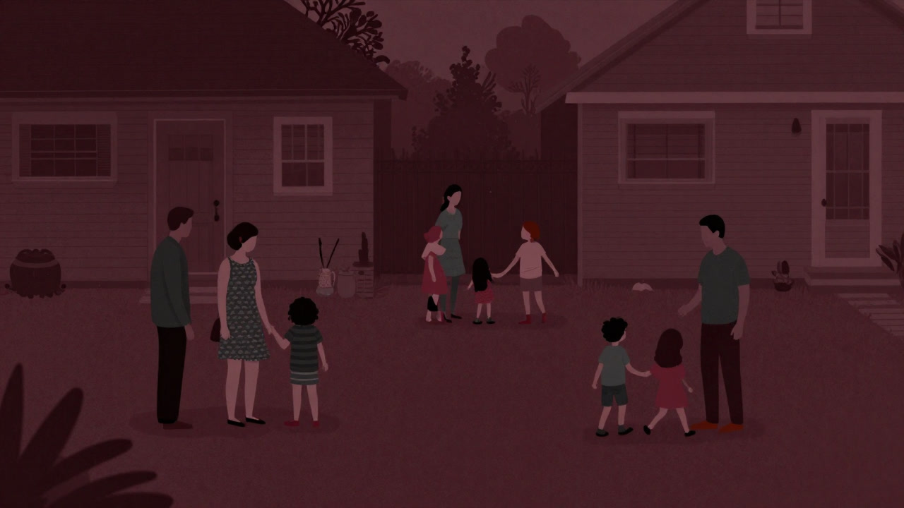 家族ぐるみ友達が一同に集まり、お互いの子どもを取り囲んでいる風景