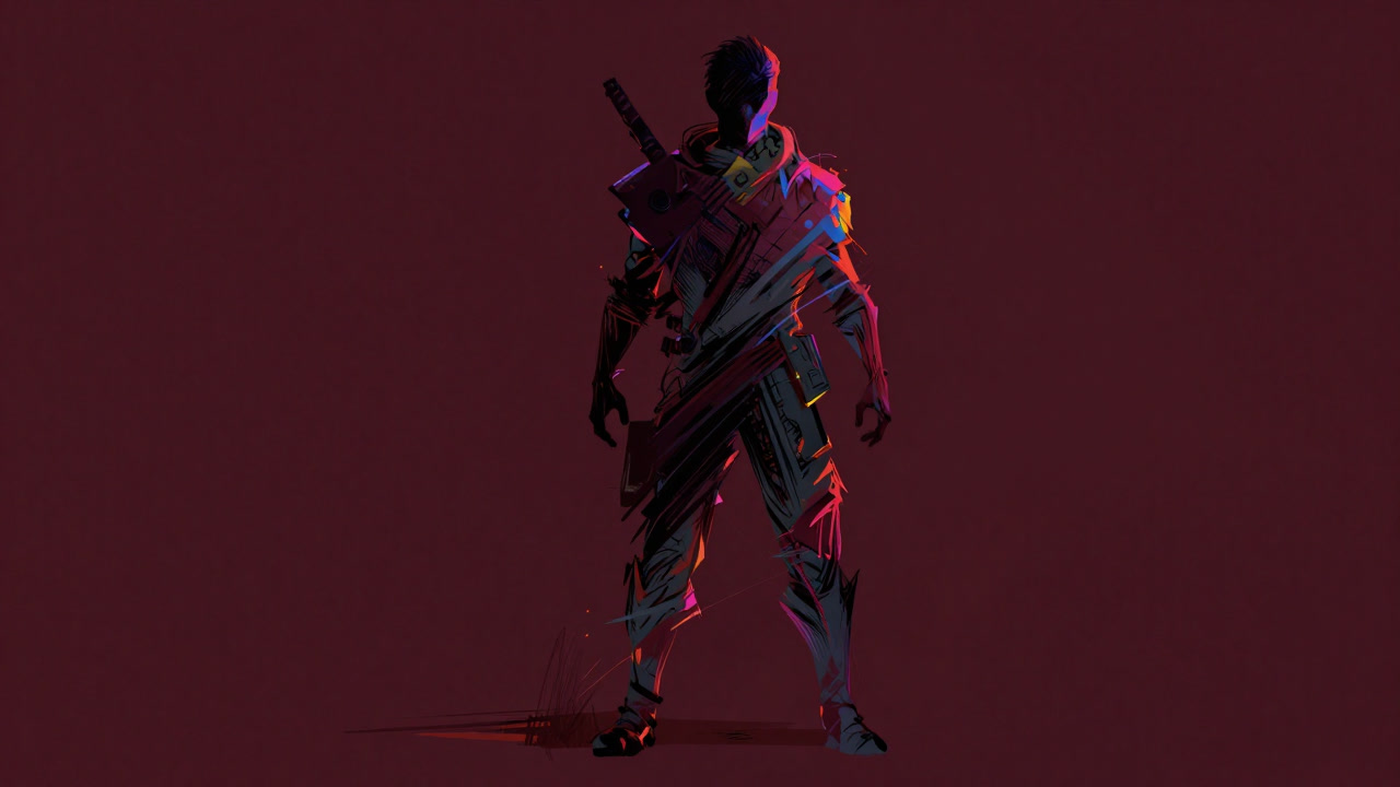 人気キャラクターのシルエットに色鮮やかな筆跡が重なり、不思議な高揚感を生み出すファンアートのイメージ