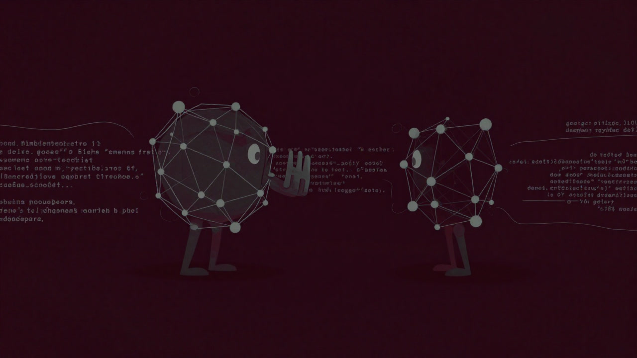 Illustration of whispering nodes exchanging only model parameters in darkness, code swirling around.