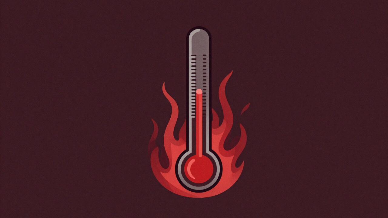 Illustration of a thermometer emitting sparks and red heat waves surrounding it.