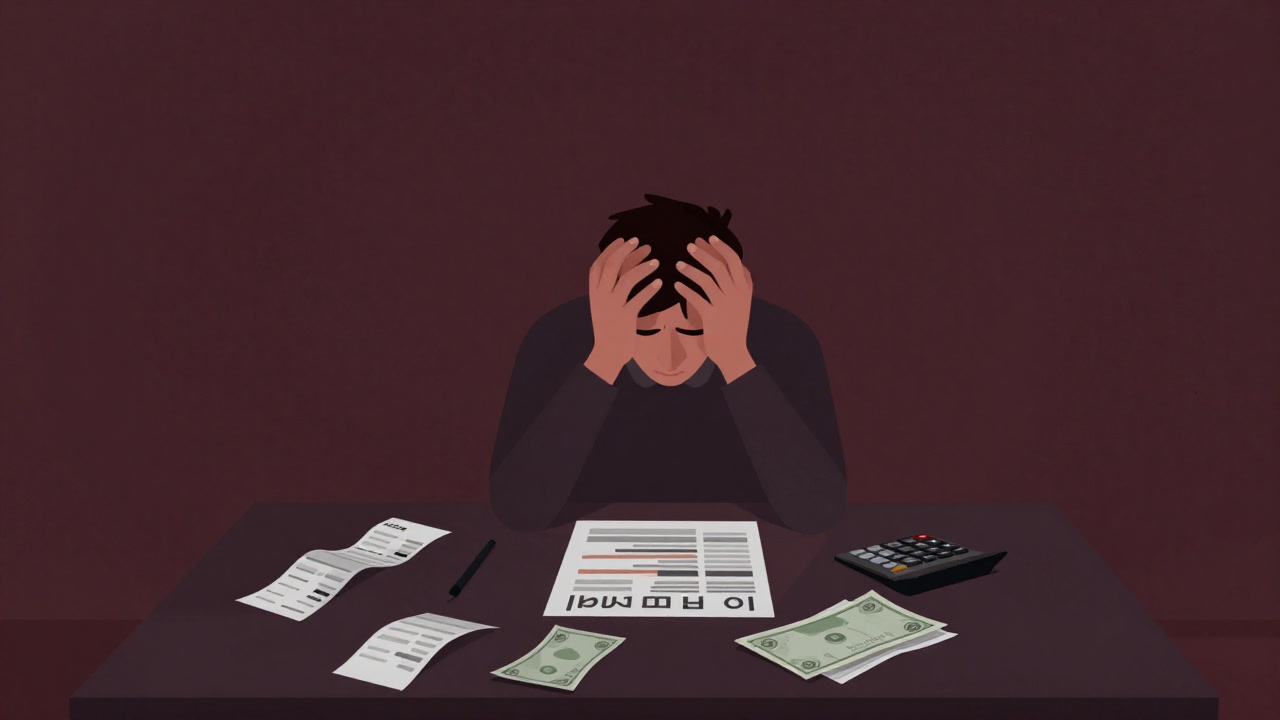 家族の未来を夢見ながらも電卓片手に頭を抱える人物のシルエット