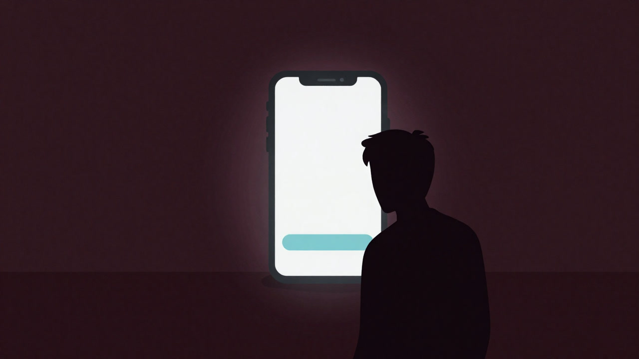 Silhouette of a person desperately staring at an empty digital wallet displayed on a smartphone screen