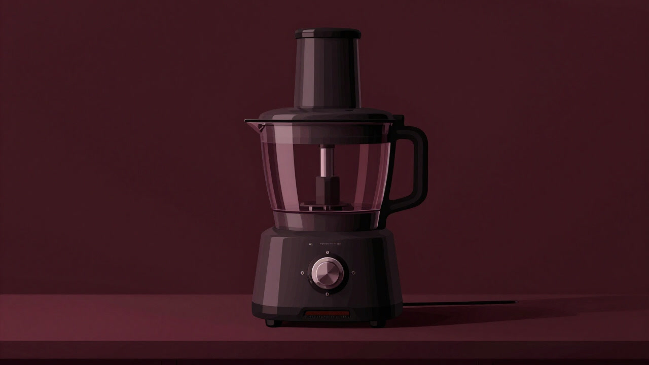 Image of a food processor quietly sitting on a kitchen counter, awaiting its next mission.