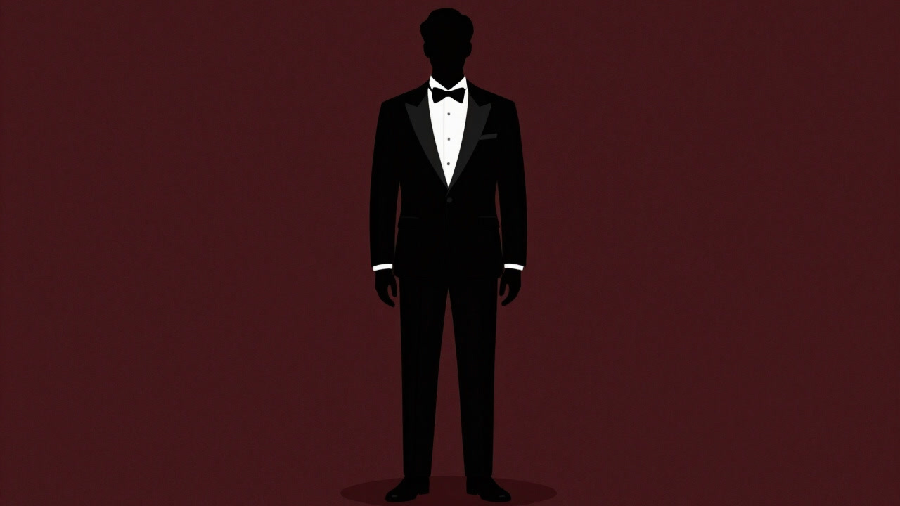 黒いタキシードと白いワイシャツを身にまとった人間のシルエットが、無言の圧力を放つように佇むイラスト