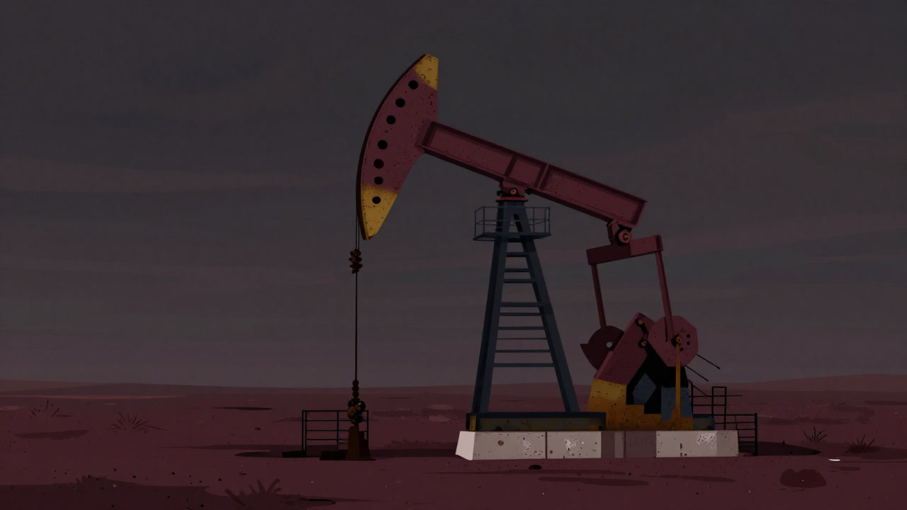 枯渇寸前の油井が沈黙する荒涼とした風景