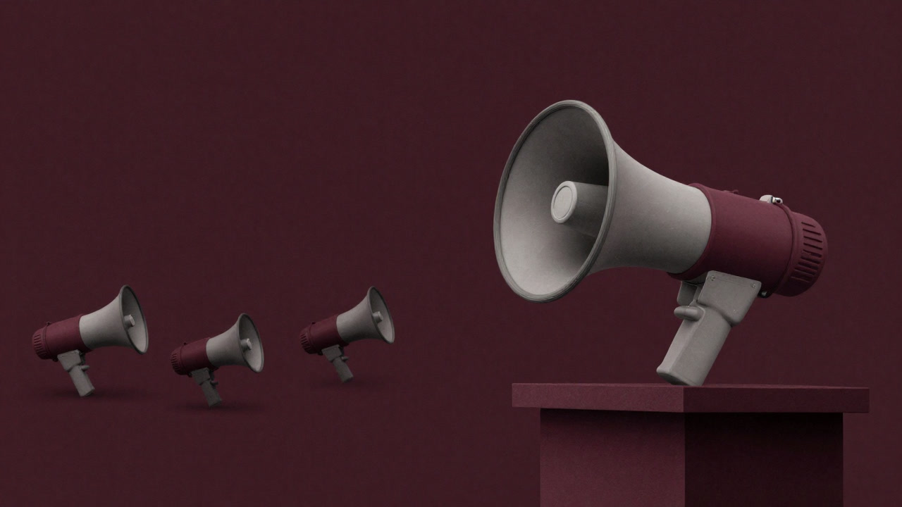 Illustration of a giant megaphone sitting atop a podium, loudly repeating only its own opinion.