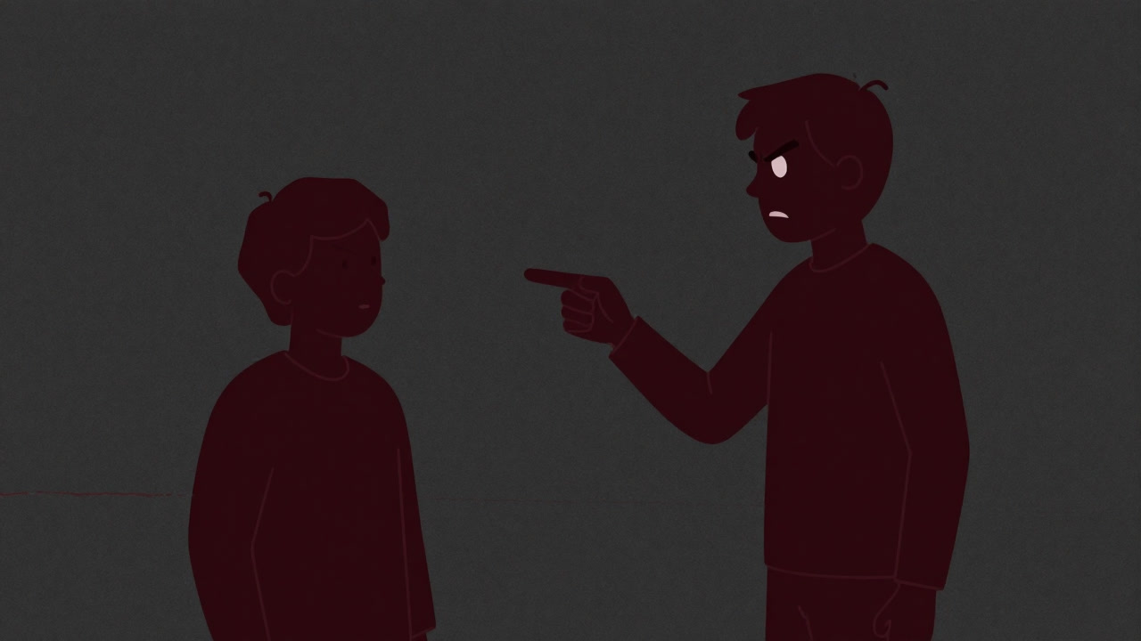 Illustration of a person pointing finger at someone, oblivious to contextual cues in the background.