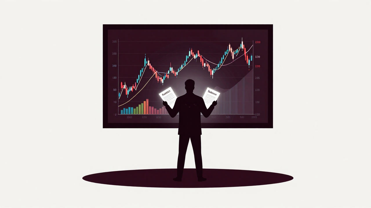 Silhouette of a trader standing before a wild chart, clutching the future in their hands