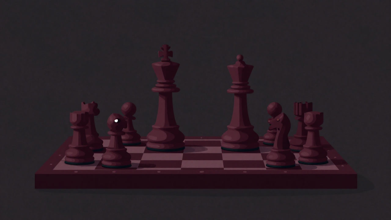 チェス盤の上で駒同士が交渉するように配置され、互いに計算を巡らせるイメージイラスト