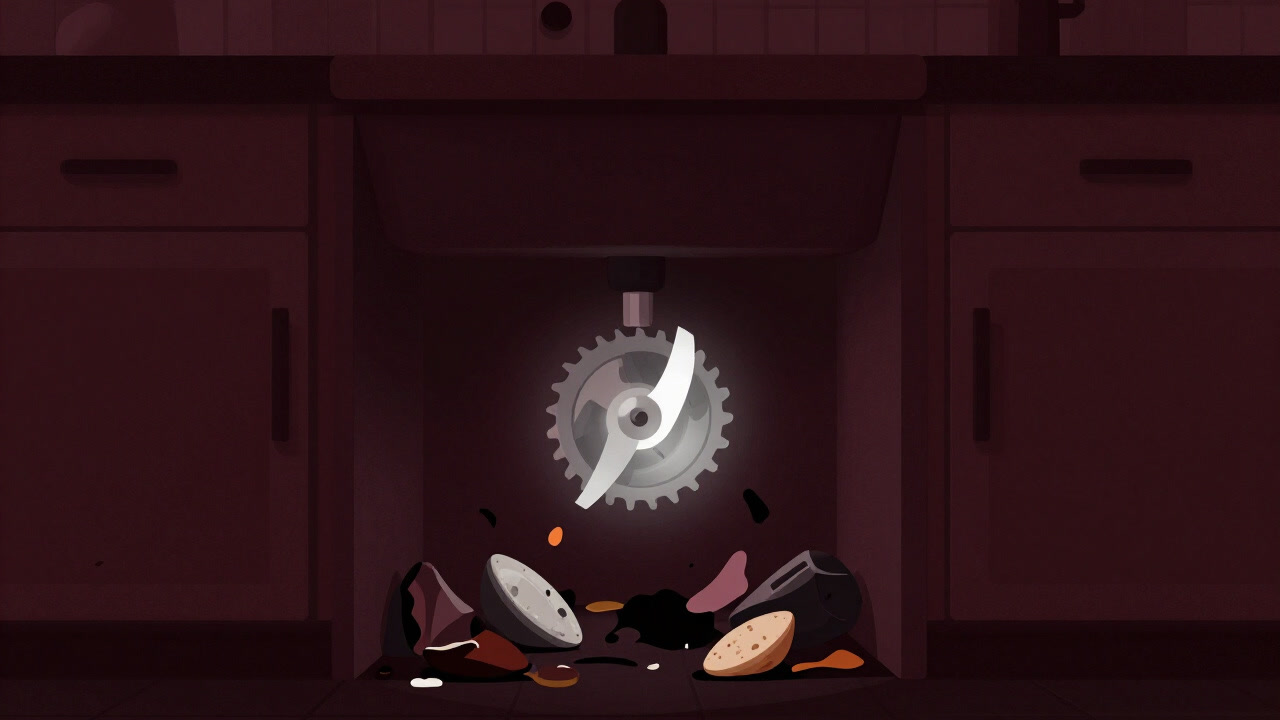 シンク下で光る刃と絡み合う生ゴミの悪夢的な光景