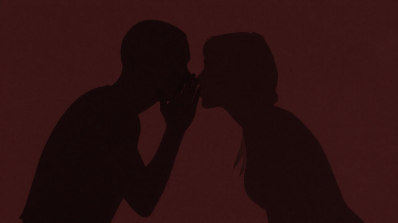 部屋の暗がりで、薄笑いを浮かべながら被害者の影を伸ばす影法師のイラスト