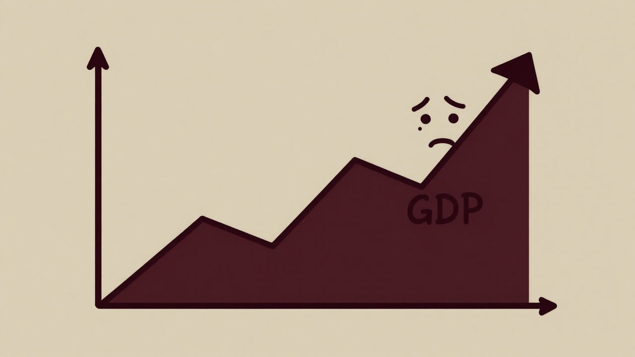 Illustration of a GDP growth rate curve with a pained expression, fluctuating wildly up and down