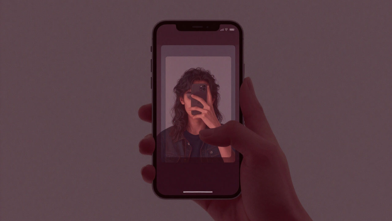 スマートフォン画面に重ねられたカラフルなフィルターが世界を幻想的に染める様子