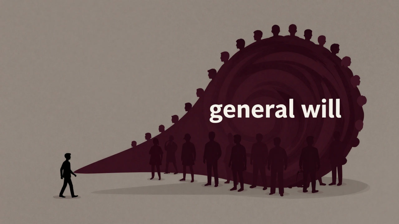 Illustration of silhouettes merging into a swirling wave representing a unified will