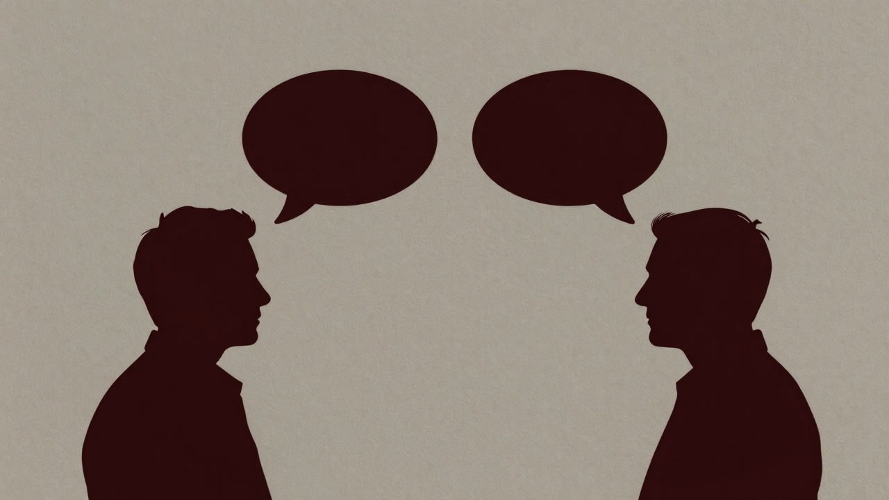 Silhouette of two figures speaking above and below each other indicating a blank of understanding