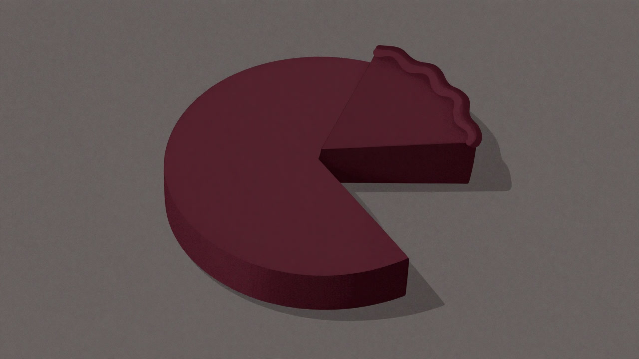 貧富のギャップを象徴する裂け目の入った円グラフが宙に浮かぶイラスト