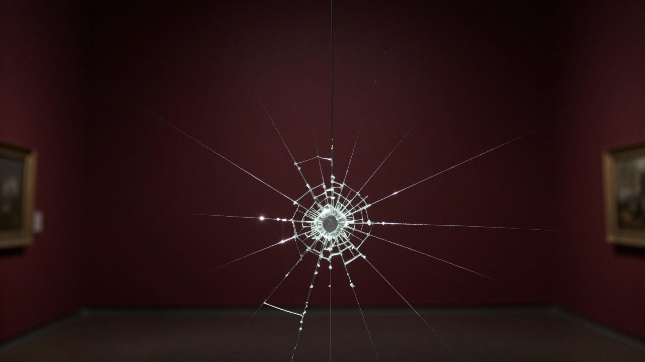 冷たい光を映し出しながらも、ひび割れるのをじっと待つガラスアートのクローズアップ