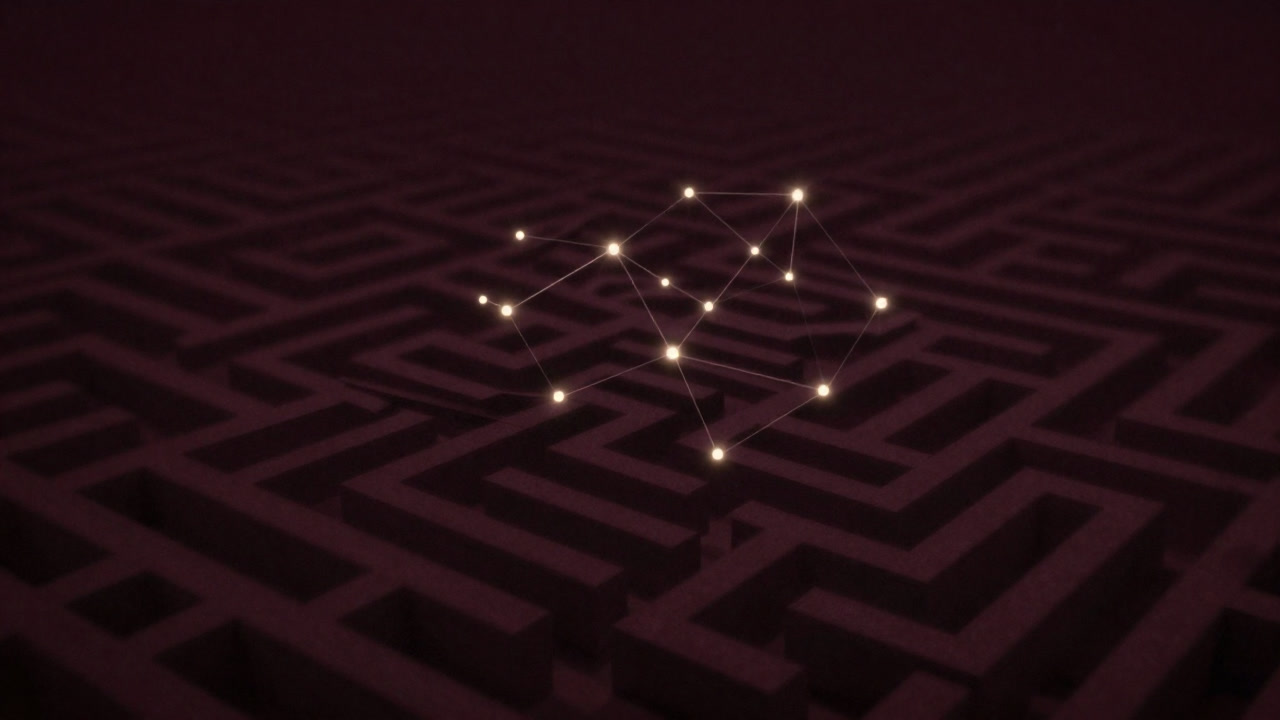 Visualization of GloVe semantic vectors floating in an eerie matrix labyrinth against a backdrop of massive corpus.