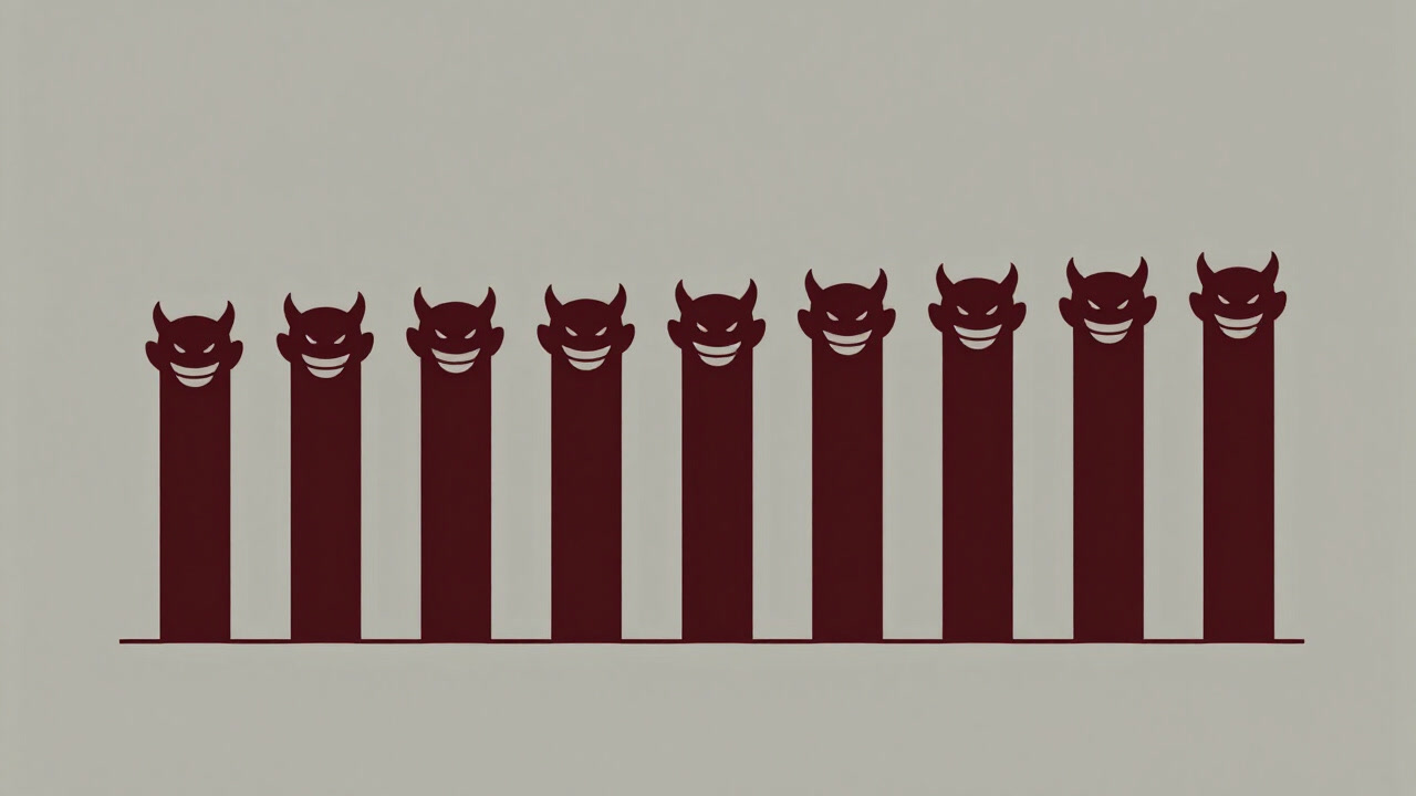 バーのように並んだ血糖値グラフが悪魔の笑みを浮かべているイラスト