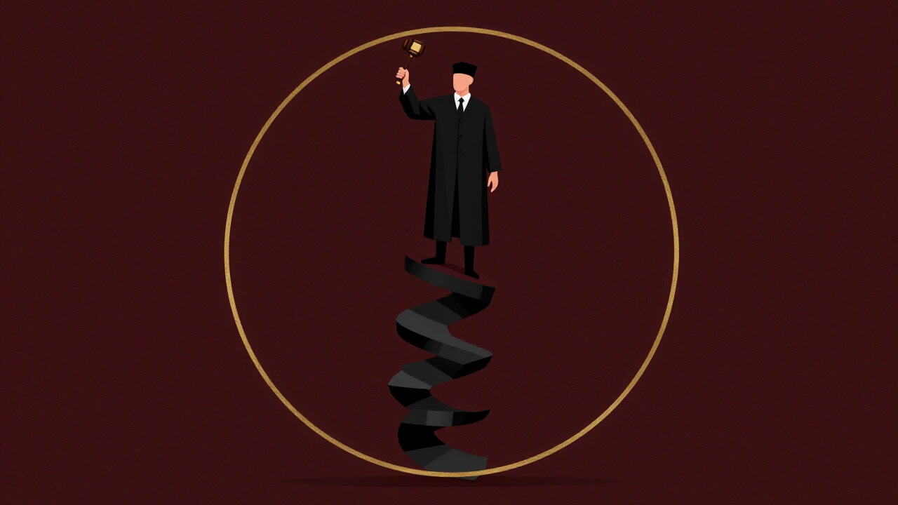 黄金螺旋が威厳を持って浮かび上がり、審判者のようにオーラを放つダークユーモアなイラスト