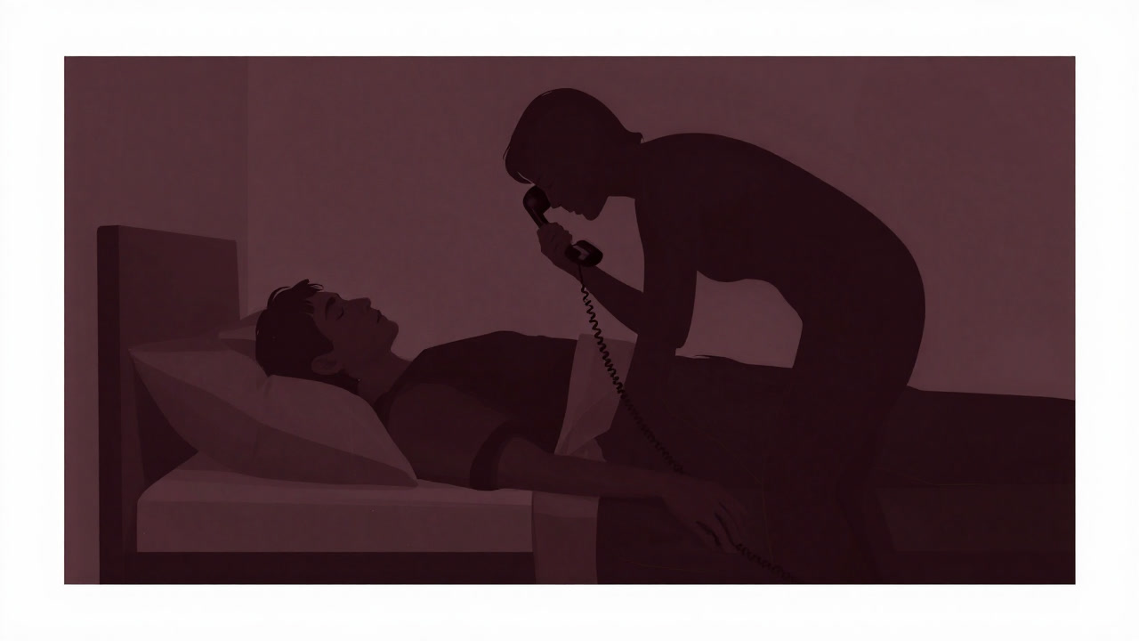 A silhouette sneaking beside a pillow holding a phone in the morning scene