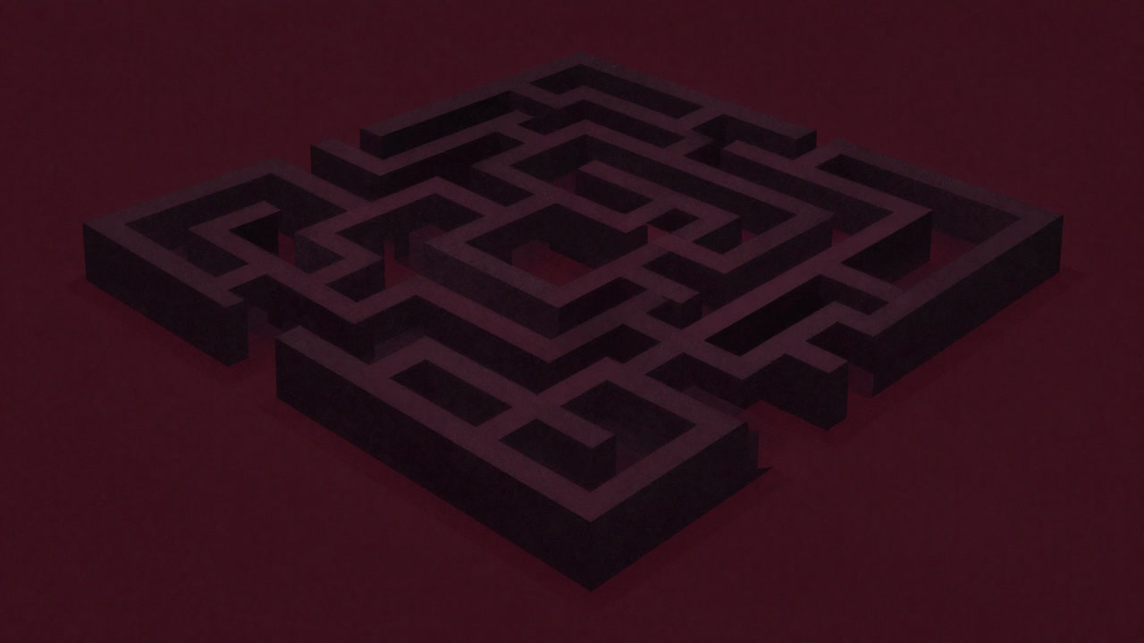 Network diagram of nodes and edges sprawling like a dim labyrinth