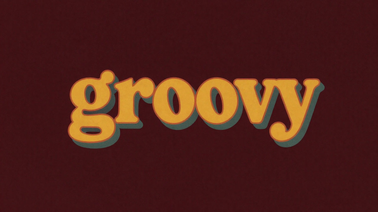 1960年代風のサイケデリックな背景に浮かぶgroovyという文字