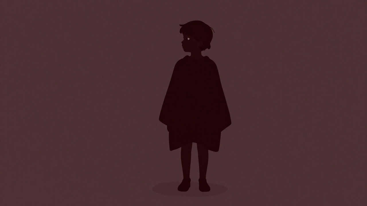 急激な身長伸長に戸惑い、服がブカブカの少年のシルエット