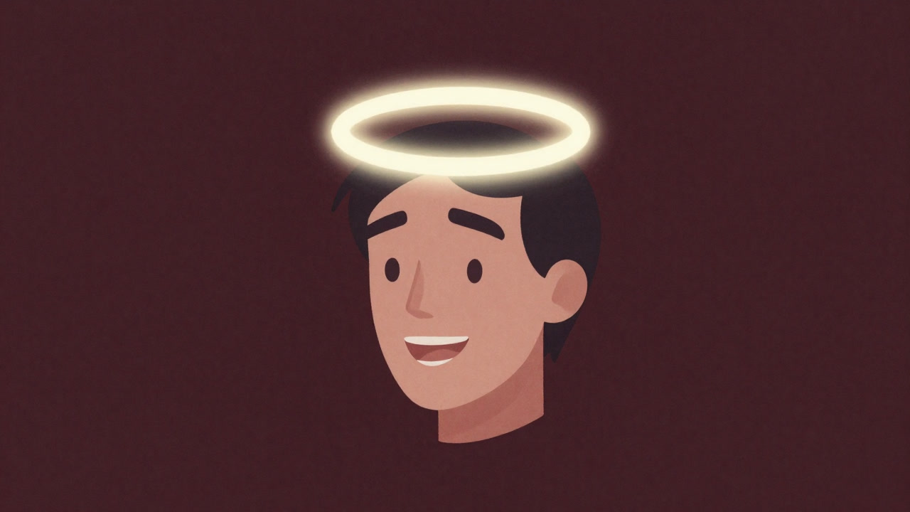 一瞬の笑顔を光輪に変え、人物を美化する魔法のフィルターをイメージしたイラスト