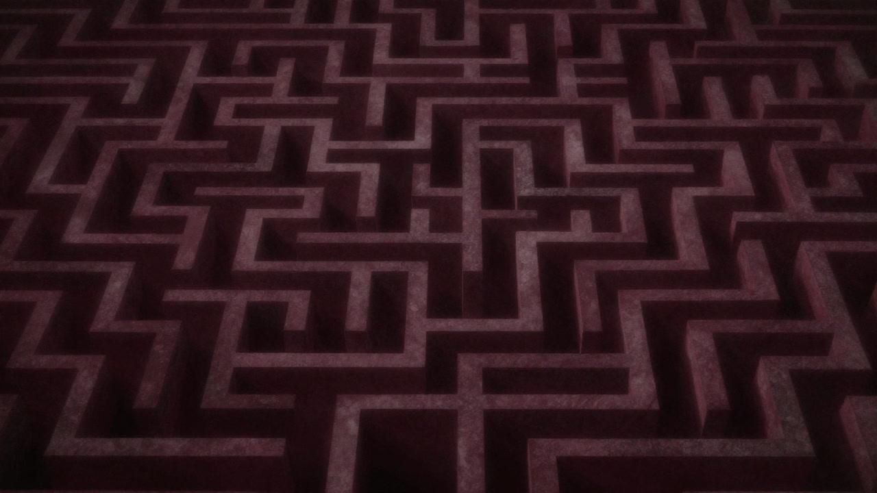 An intricate maze symbolizing the infinite branching type signatures of Haskell in ethereal design