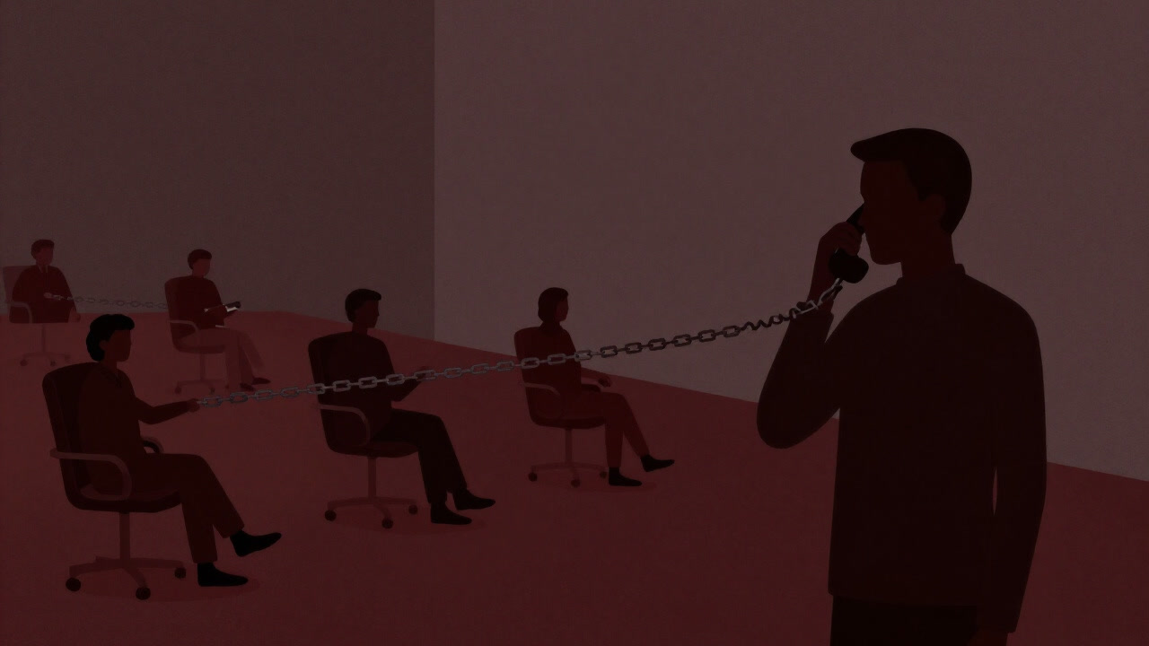 会議室からの電話一本で優秀な人材を引き抜く影の取引現場を示すイラスト