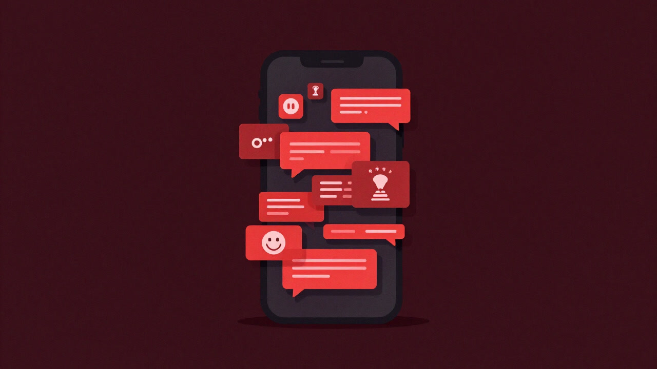 Illustration of a smartphone screen covered in red badges symbolizing guilt