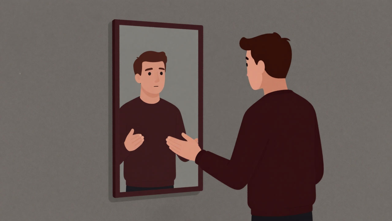Illustration of a person offering help in front of a mirror, reflecting themselves.