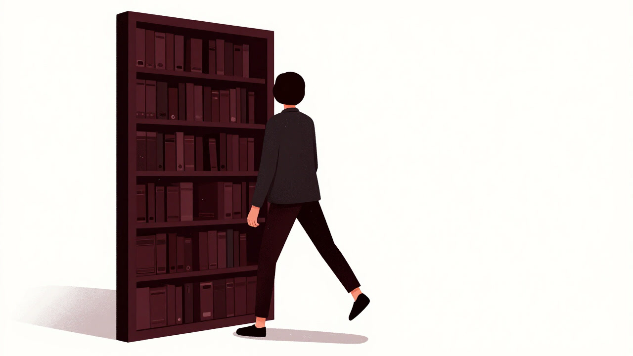 鏡の中に入り込む読者の影が、無限に続く図書館を映し出すアートワーク