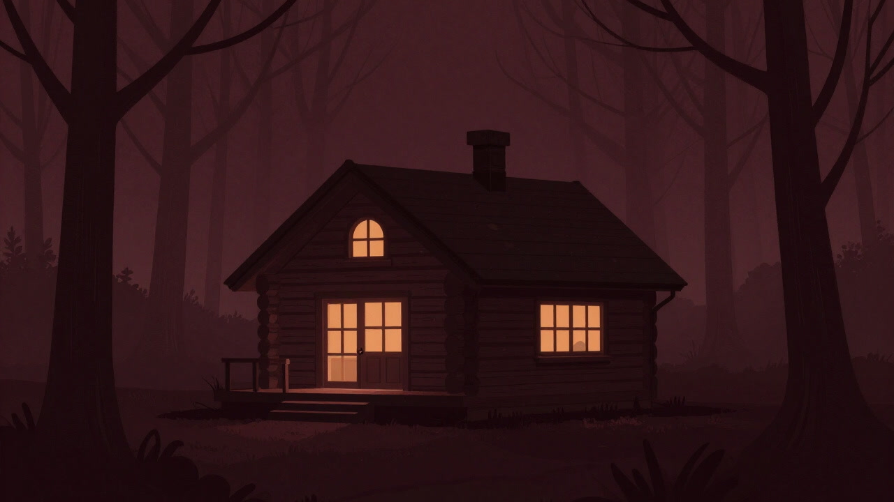 深い森の中にひっそり佇む豪華ログハウスの画像