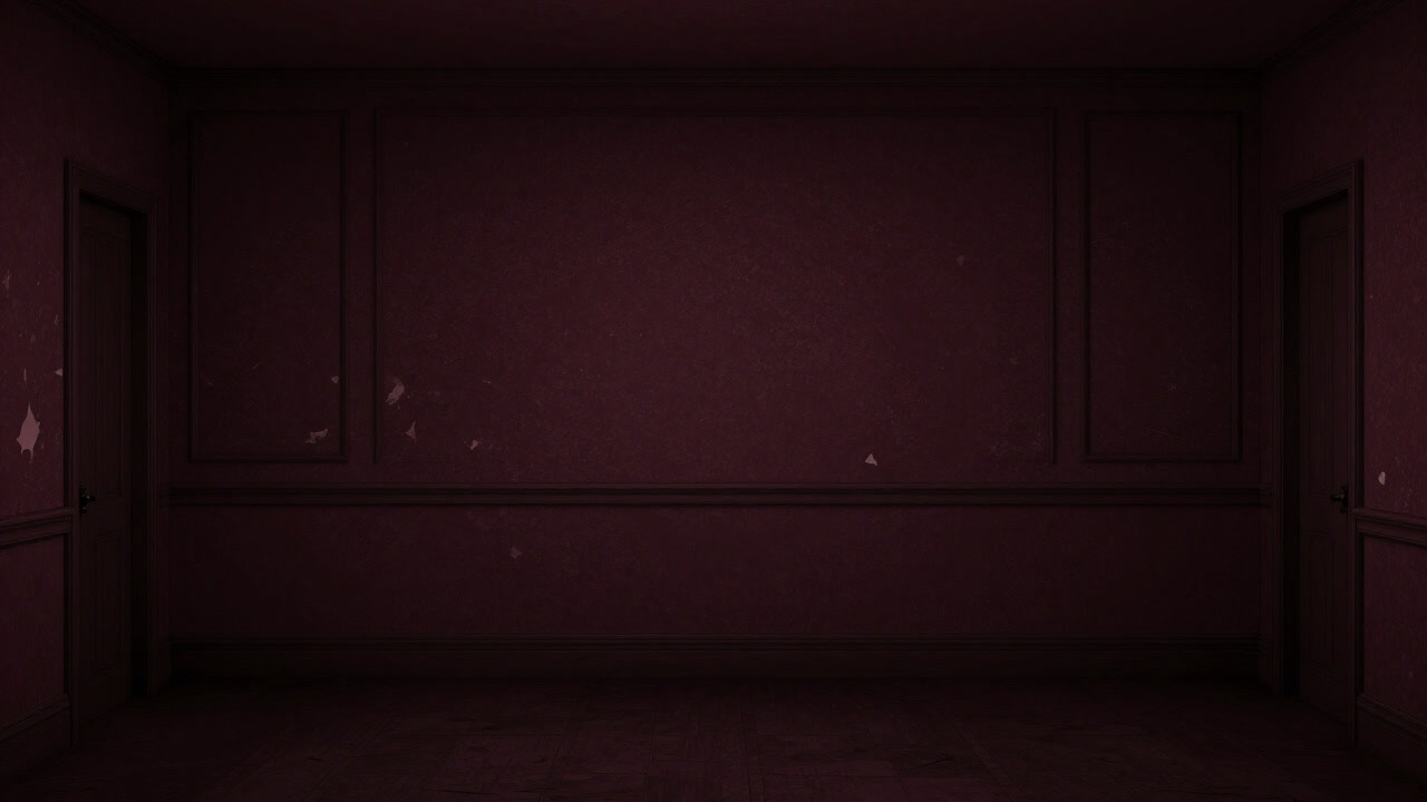 An eerily quiet empty living room with wood framing and wallpaper