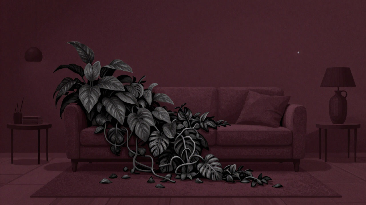 部屋を緑で侵食するかのように広がる観葉植物の姿