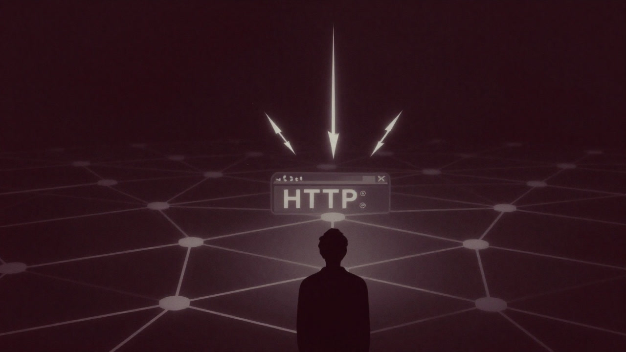 A browser silhouette staring in awe at bolts of HTTP request lightning in a dark network space
