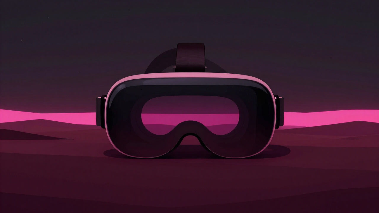 A surreal scene where a world viewed through VR goggles glows more vividly than reality