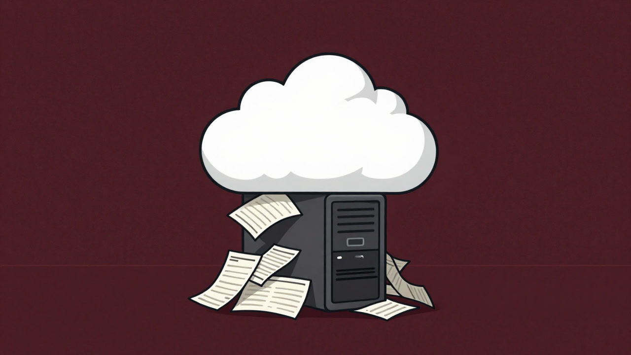 請求書に押しつぶされそうなクラウドサーバのイラスト