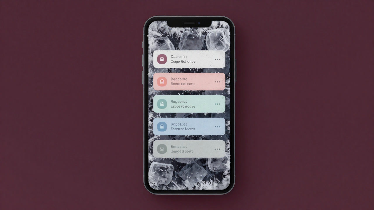 Illustration of a smartphone screen frozen over, notifications encased in ice.