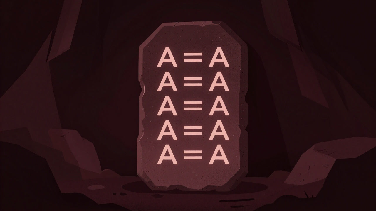 暗闇の中で永遠に『A=A』の文字だけが浮かび上がる古びた石板