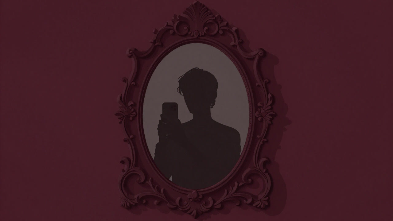 美しくも虚ろな鏡に映る影の中に、神の姿を探す人間のシルエット