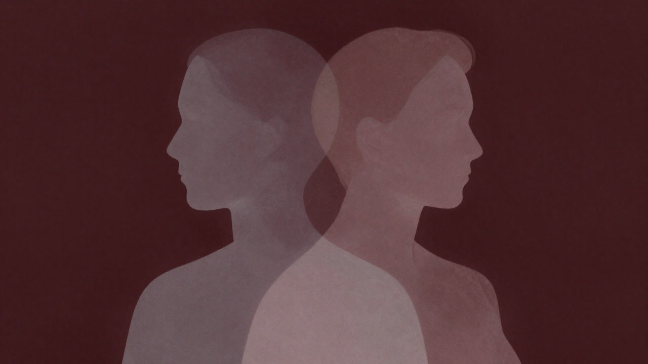 An illustration of translucent silhouettes of self and other overlapping with blurred boundaries.